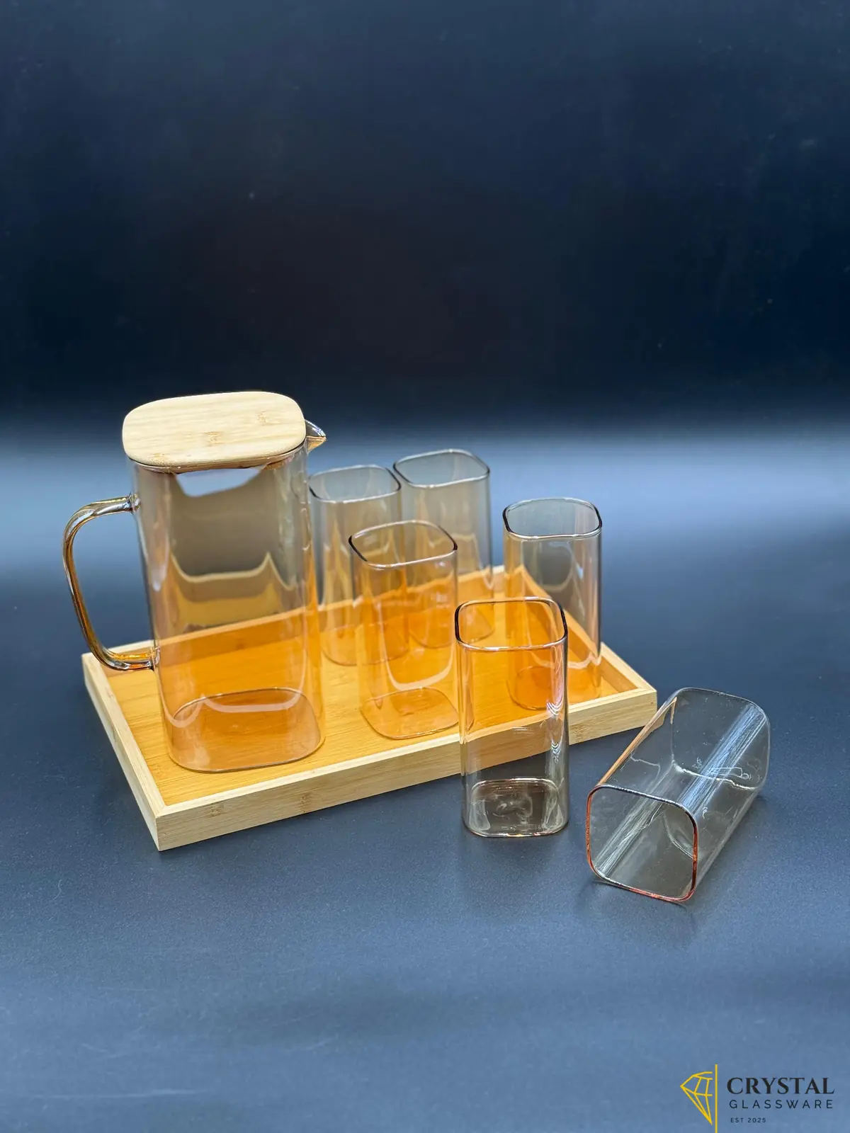 8 Pcs Turkey Glass Water Set with Wooden Tray